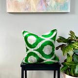 Velvet Ikat Cushion Green Hills | Velvet Ikat Pillow Green Hills