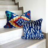 Velvet Ikat Cushion Blue Zebra | Velvet Ikat Pillow Blue Zebra