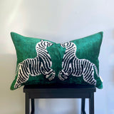 Velvet Ikat Cushion Zebras Green | Velvet Ikat Pillow Zebras Green
