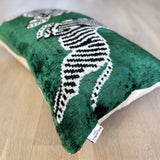 Velvet Ikat Cushion Zebras Green | Velvet Ikat Pillow Zebras Green