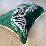 Velvet Ikat Cushion Zebras Green | Velvet Ikat Pillow Zebras Green