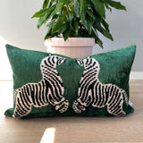 Velvet Ikat Cushion Zebras Green | Velvet Ikat Pillow Zebras Green