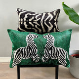 Velvet Ikat Cushion Zebras Green | Velvet Ikat Pillow Zebras Green