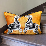 Velvet Ikat Cushion Zebras Yellow | Velvet Ikat Pillow Zebras Yellow
