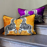 Velvet Ikat Cushion Zebras Yellow | Velvet Ikat Pillow Zebras Yellow