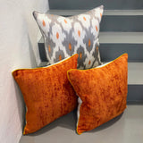 Velvet Ikat Cushion Rusty Orange | Velvet Ikat Pillow Rusty Orange