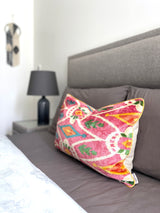 Velvet Ikat Cushion Pink Coral | Velvet Ikat Pillow Pink Coral