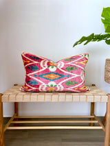 Velvet Ikat Cushion Pink Coral | Velvet Ikat Pillow Pink Coral