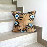 Velvet Ikat Cushion Evil Eye Beige | Velvet Ikat Pillow Evil Eye Beige