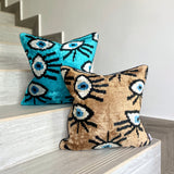 Velvet Ikat Cushion Evil Eye Beige | Velvet Ikat Pillow Evil Eye Beige