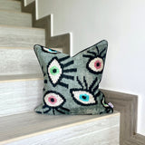 Velvet Ikat Cushion Evil Eye Grey | Velvet Ikat Pillow Evil Eye Gray