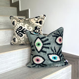 Velvet Ikat Cushion Evil Eye Grey | Velvet Ikat Pillow Evil Eye Gray