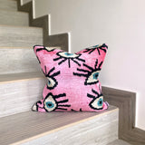 Velvet Ikat Cushion Evil Eye Pink | Velvet Ikat Pillow Evil Eye Pink