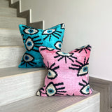 Velvet Ikat Cushion Evil Eye Pink | Velvet Ikat Pillow Evil Eye Pink
