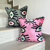 Velvet Ikat Cushion Evil Eye Pink | Velvet Ikat Pillow Evil Eye Pink