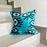 Velvet Ikat Cushion Evil Eye Turquoise | Velvet Ikat Pillow Evil Eye Turquoise