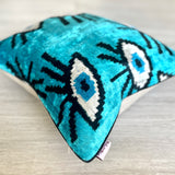 Velvet Ikat Cushion Evil Eye Turquoise | Velvet Ikat Pillow Evil Eye Turquoise