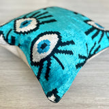 Velvet Ikat Cushion Evil Eye Turquoise | Velvet Ikat Pillow Evil Eye Turquoise
