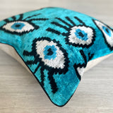 Velvet Ikat Cushion Evil Eye Turquoise | Velvet Ikat Pillow Evil Eye Turquoise