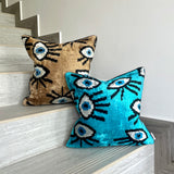 Velvet Ikat Cushion Evil Eye Turquoise | Velvet Ikat Pillow Evil Eye Turquoise