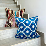 Velvet Ikat Cushion Blue Bay | Velvet Ikat Pillow Blue Bay