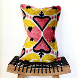 Velvet Ikat Cushion Apricot Hearts | Velvet Ikat Pillow Apricot Hearts