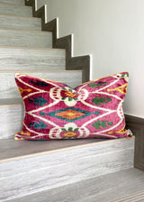 Velvet Ikat Cushion Pink Coral | Velvet Ikat Pillow Pink Coral
