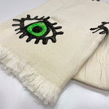 Different angle view of Muslin Towel Evil Eye Green