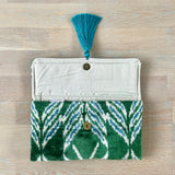 Ikat clutch bag Ligure with blue tassel