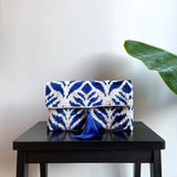 Blue ikat clutch bag carrara with tassel