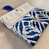 Blue Ikat clutch bag carrara with Magnetic snap closure