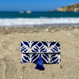 Unique beautiful Blue Ikat clutch bag carrara