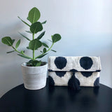 Navy blue doted ikat clutch bag