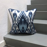 Silk Ikat Cushion Heart Blue