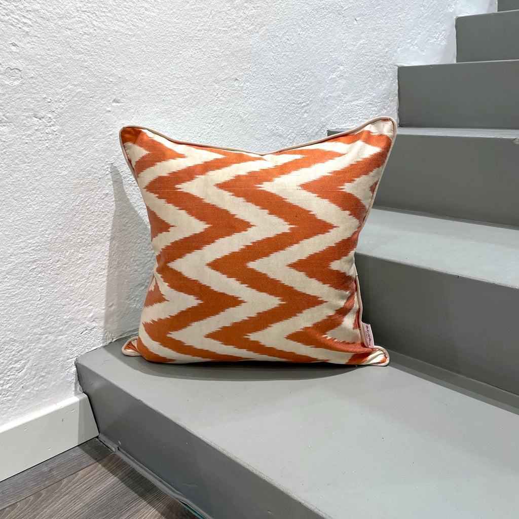 Silk Ikat Cushion Zigzag Orange Silk Ikat Pillow Zigzag Orange Mila Miro by Emelie