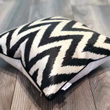 Silk Ikat Cushion Zigzag Black with Piping