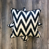 Hand embroidered Silk Ikat Cushion Zigzag Black