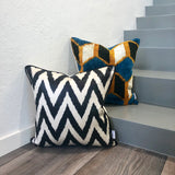 Different Colored Silk Ikat Cushion Zigzag Black