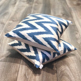 Decorative Silk Ikat Cushions Zigzag Blue