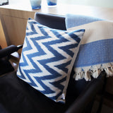 Silk Ikat Cushion Zigzag Blue made with Silk and Cotton