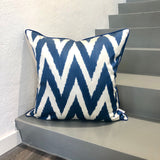 Silk Ikat Cushion Zigzag Blue