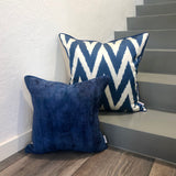 Velvet, Silk Ikat Cushion Zigzag Blue