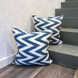 Luxurious Silk Ikat Cushions Zigzag Blue