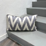 Silk Ikat Zigzag Pillow in Grey Color