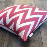 Hand embroidered Silk Ikat Cushion Zigzag Pink