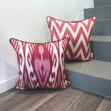 Designer Silk Ikat Cushion Zigzag Pink
