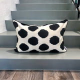 Designer Silk Ikat Pillow in Black Color Dots