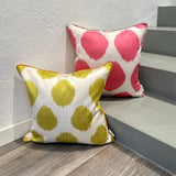 Pink and Limon Dots Silk Ikat Cushion
