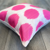 Geometric patterned Silk Ikat Cushion in Pink Neon Color