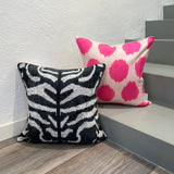 Designer Black and Pink Neon Silk Ikat Cushion